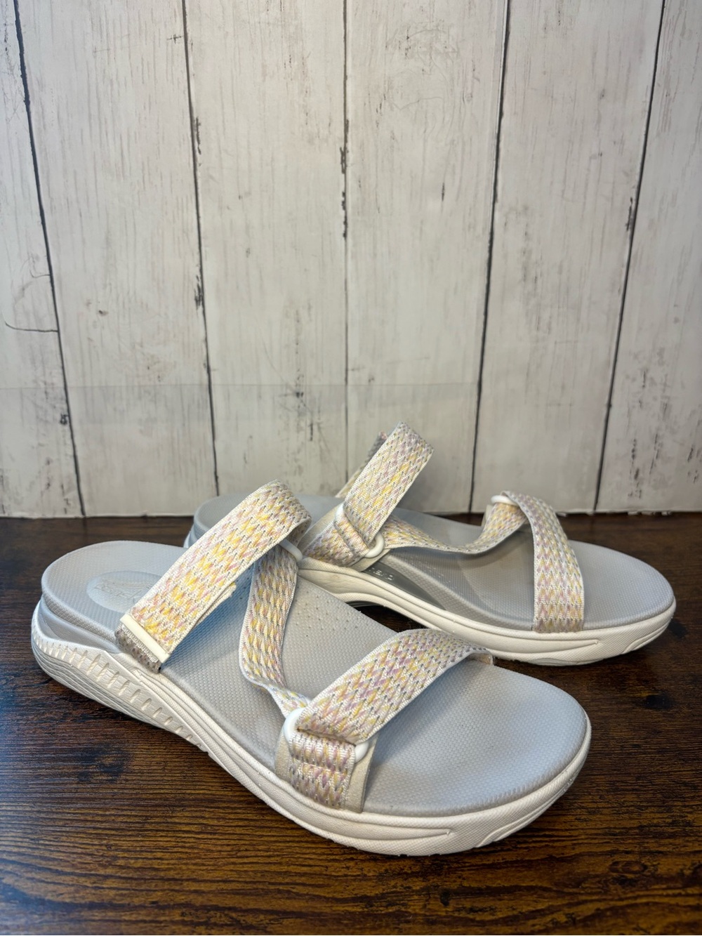 Dansko White Iridescent Woven Strap Slide Sandals